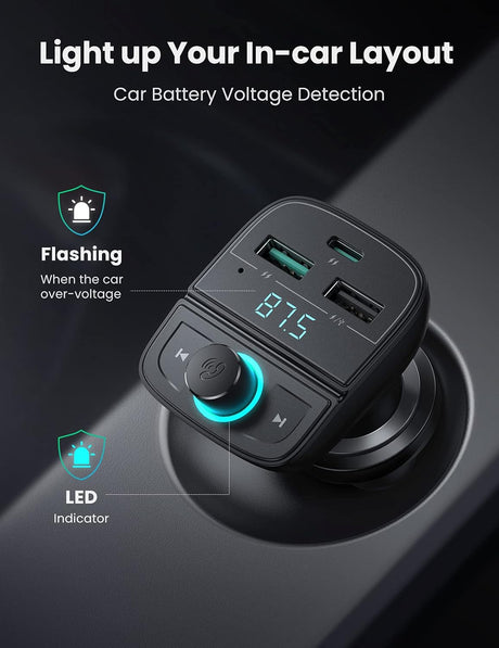 UGREEN Bluetooth FM Transmitter Car Charger(5.0+PD+QC3.0+USB Flash Drive+TF), 31.5W Output Power, Black - CD229 - Al Kabayel Discount CentreUGREEN Bluetooth FM Transmitter Car Charger(5.0+PD+QC3.0+USB Flash Drive+TF), 31.5W Output Power, Black - CD229Cords & AdaptersUGREENAl Kabayel Discount Centre