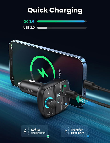 UGREEN Bluetooth FM Transmitter Car Charger(5.0+PD+QC3.0+USB Flash Drive+TF), 31.5W Output Power, Black - CD229 - Al Kabayel Discount CentreUGREEN Bluetooth FM Transmitter Car Charger(5.0+PD+QC3.0+USB Flash Drive+TF), 31.5W Output Power, Black - CD229Cords & AdaptersUGREENAl Kabayel Discount Centre