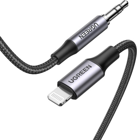 UGREEN Lightning to 3.5mm Aux Cable Aluminum Shell with Braided 1 Meter, Black - US315 - Al Kabayel Discount CentreUGREEN Lightning to 3.5mm Aux Cable Aluminum Shell with Braided 1 Meter, Black - US315Cords & AdaptersUGREENAl Kabayel Discount Centre