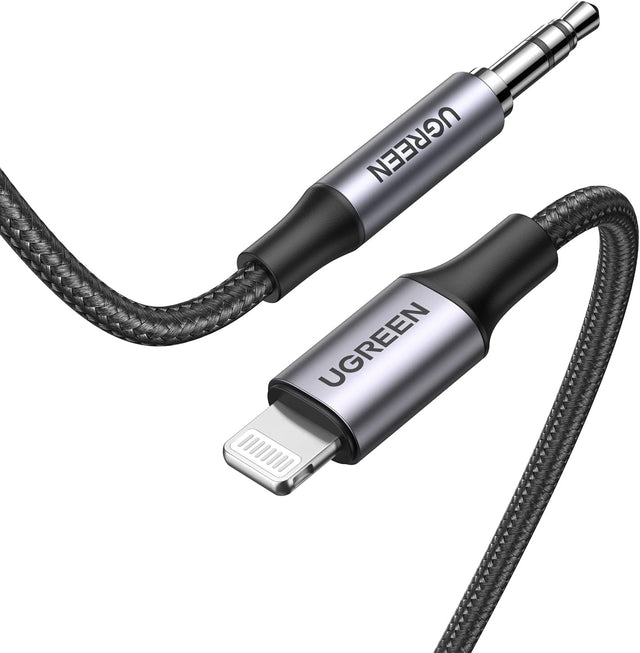 UGREEN Lightning to 3.5mm Aux Cable Aluminum Shell with Braided 1 Meter, Black - US315 - Al Kabayel Discount CentreUGREEN Lightning to 3.5mm Aux Cable Aluminum Shell with Braided 1 Meter, Black - US315Cords & AdaptersUGREENAl Kabayel Discount Centre