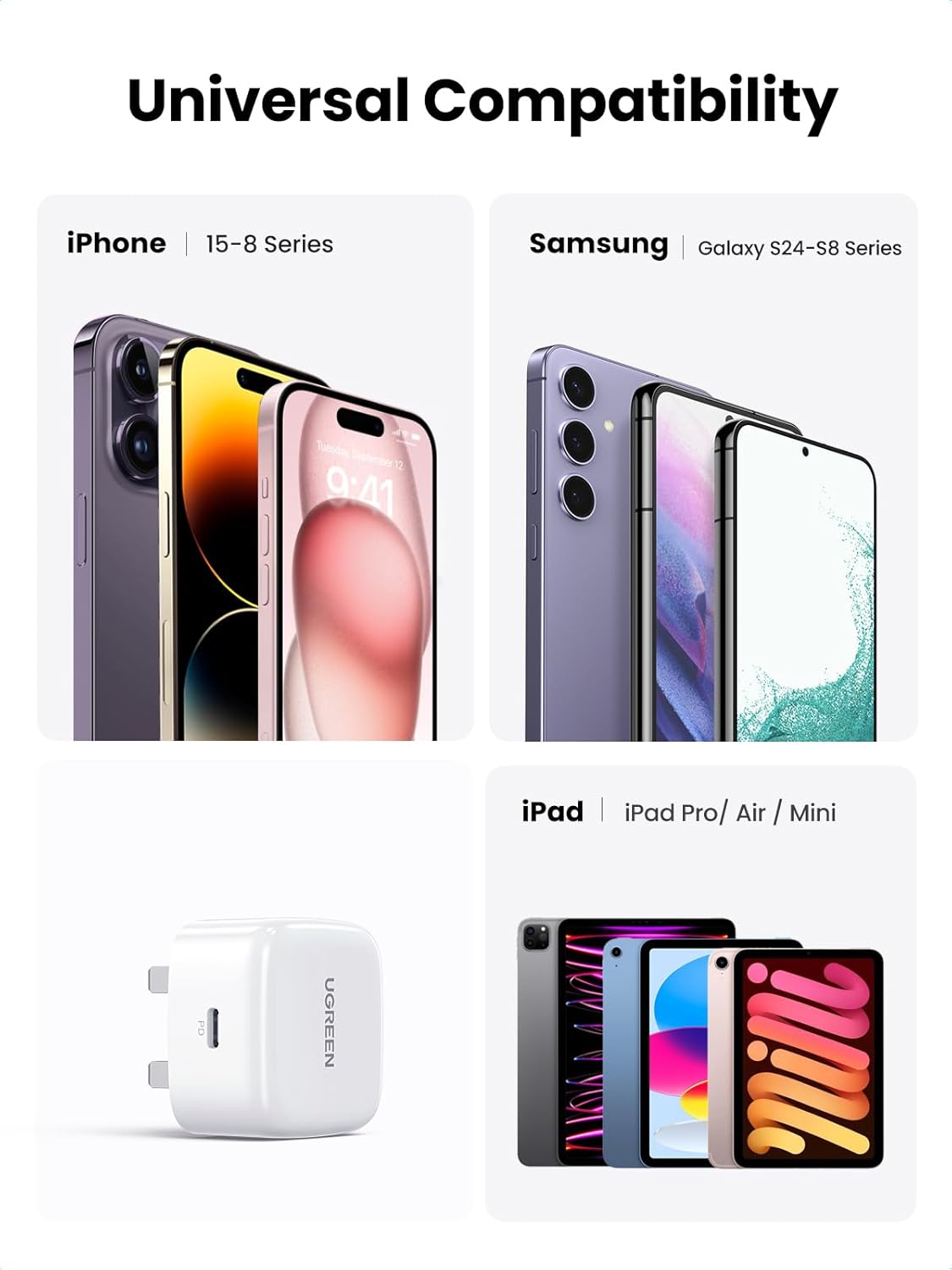 UGREEN PD 20W iPhone 16 Charger Cable Set Type C Fast Charging Adapter Cord Wall Plug with 60W USB C Cable 1M Charger Head Compatible for iPhone 16 Pro Max/16 e/15, iPad,etc - Al Kabayel Discount CentreUGREEN PD 20W iPhone 16 Charger Cable Set Type C Fast Charging Adapter Cord Wall Plug with 60W USB C Cable 1M Charger Head Compatible for iPhone 16 Pro Max/16 e/15, iPad,etcCords & AdaptersUGREENAl Kabayel Discount Centre