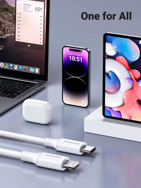 UGREEN USB - C to Lightning M/M Cable Rubber Shell 2 Meter, Charging & Data Sync, 60W Fast Charge Support, 480Mbps Max, White - Al Kabayel Discount CentreUGREEN USB - C to Lightning M/M Cable Rubber Shell 2 Meter, Charging & Data Sync, 60W Fast Charge Support, 480Mbps Max, WhiteCords & AdaptersUGREENAl Kabayel Discount Centre