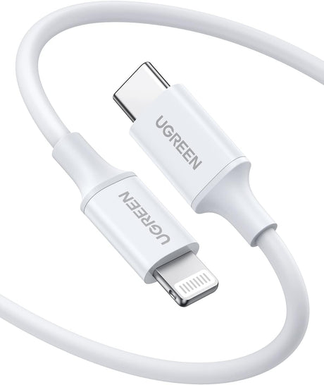 UGREEN USB - C to Lightning M/M Cable Rubber Shell 2 Meter, Charging & Data Sync, 60W Fast Charge Support, 480Mbps Max, White - Al Kabayel Discount CentreUGREEN USB - C to Lightning M/M Cable Rubber Shell 2 Meter, Charging & Data Sync, 60W Fast Charge Support, 480Mbps Max, WhiteCords & AdaptersUGREENAl Kabayel Discount Centre