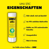 UHU stic the proven glue stick, strong, fast, solvent free, clean, safe & sustainable for school, home, office, kids, arts and crafts, 98% natural, now packed in 50% recycled plastic - 8.2g pack of 5 - Al Kabayel Discount CentreUHU stic the proven glue stick, strong, fast, solvent free, clean, safe & sustainable for school, home, office, kids, arts and crafts, 98% natural, now packed in 50% recycled plastic - 8.2g pack of 5GlueUHUAl Kabayel Discount Centre