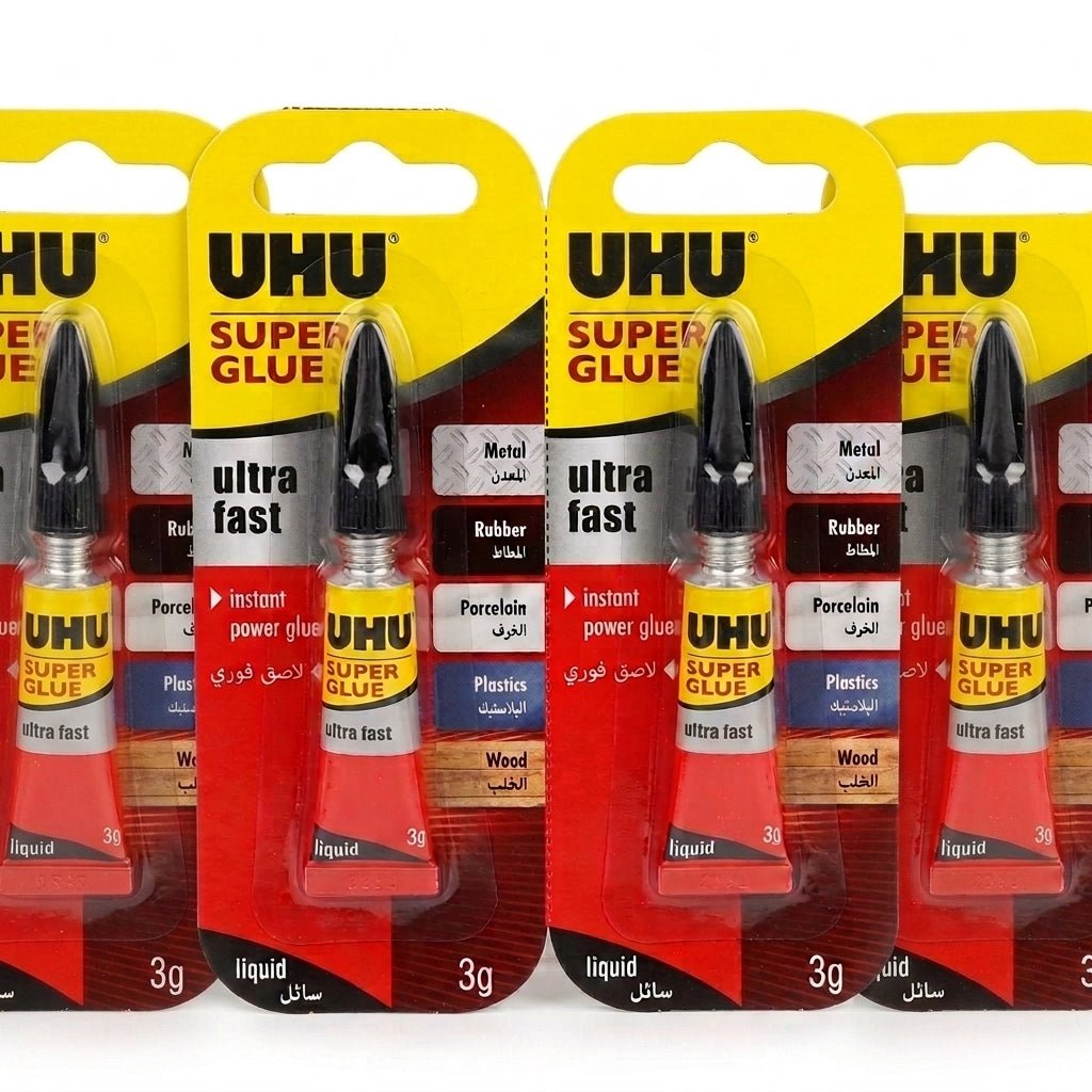 UHU Super Glue Ultra Fast – Set of 4 (3g Each) - Al Kabayel Discount CentreUHU Super Glue Ultra Fast – Set of 4 (3g Each)GlueUHUAl Kabayel Discount Centre