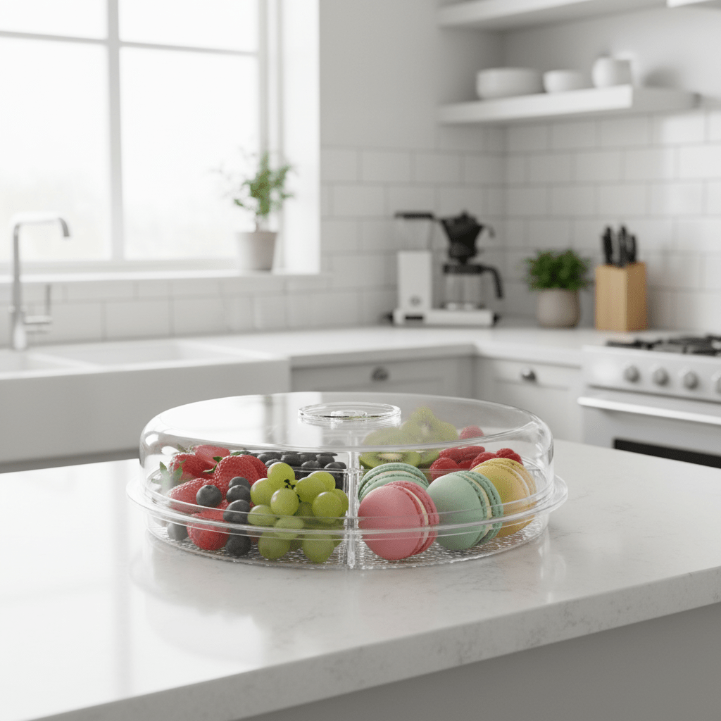 Vague Round Acrylic Candy Box with 4 Inner Bowls | Clear Divided Serving Tray with Dome Lid | 31.5 x 31.5 x 9 cm - Al Kabayel Discount CentreVague Round Acrylic Candy Box with 4 Inner Bowls | Clear Divided Serving Tray with Dome Lid | 31.5 x 31.5 x 9 cmJars & Food SaversVAGUEAl Kabayel Discount Centre
