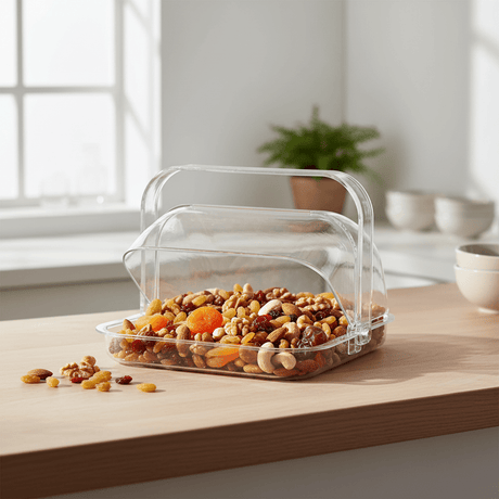 Vague Square Acrylic Candy Box with Handle | Crystal Clear Hinged Lid | 32.5 × 30.6 × 25 cm - Al Kabayel Discount CentreVague Square Acrylic Candy Box with Handle | Crystal Clear Hinged Lid | 32.5 × 30.6 × 25 cmJars & Food SaversVAGUEAl Kabayel Discount Centre