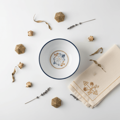Vague White Melamine Bowl with Navy Blue Rim & Floral Design — 5.25 Inch - Al Kabayel Discount CentreVague White Melamine Bowl with Navy Blue Rim & Floral Design — 5.25 InchBowlsVAGUEAl Kabayel Discount Centre