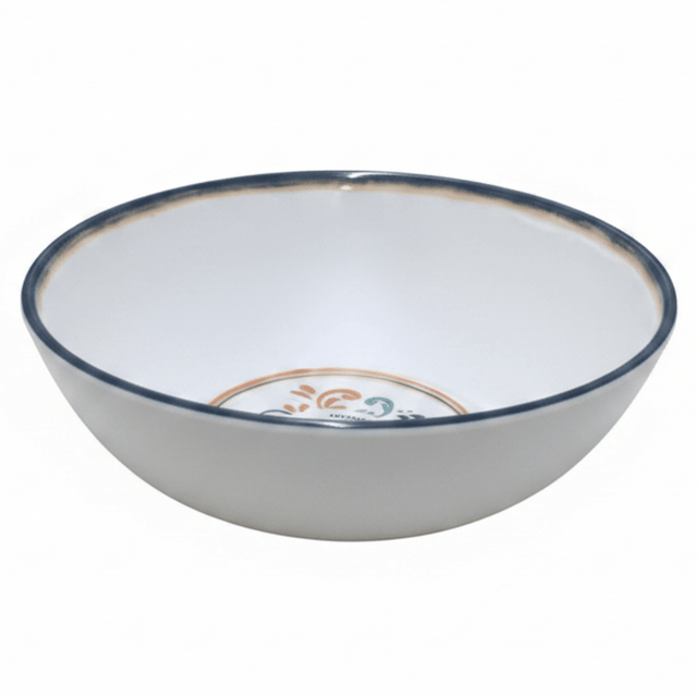 Vague White Melamine Bowl with Navy Blue Rim & Floral Design — 5.25 Inch - Al Kabayel Discount CentreVague White Melamine Bowl with Navy Blue Rim & Floral Design — 5.25 InchBowlsVAGUEAl Kabayel Discount Centre