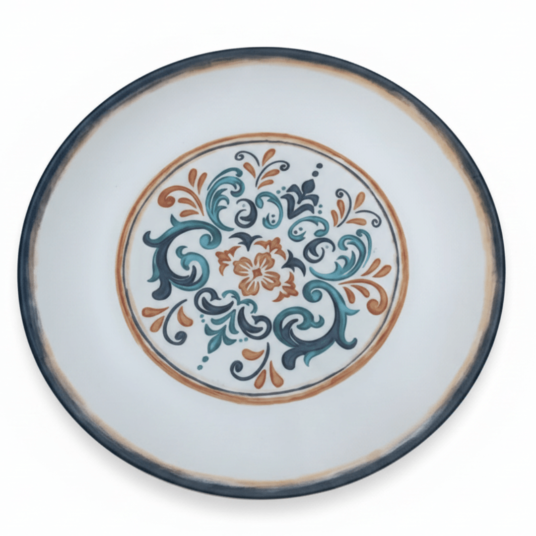 Vague White Melamine Dessert Plate | Navy Blue Floral Scroll Design | 8.5 Inch - Al Kabayel Discount CentreVague White Melamine Dessert Plate | Navy Blue Floral Scroll Design | 8.5 InchPlatesVAGUEAl Kabayel Discount Centre