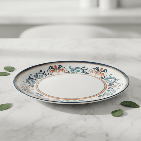 Vague White Melamine Dinner Plate | Navy Blue Ornate Design | 10.5 Inch - Al Kabayel Discount CentreVague White Melamine Dinner Plate | Navy Blue Ornate Design | 10.5 InchPlatesVAGUEAl Kabayel Discount Centre