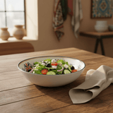 Vague White Melamine Salad Bowl with Navy Blue Arabesque Design & Rim — 7.5 Inch - Al Kabayel Discount CentreVague White Melamine Salad Bowl with Navy Blue Arabesque Design & Rim — 7.5 InchBowlsVAGUEAl Kabayel Discount Centre