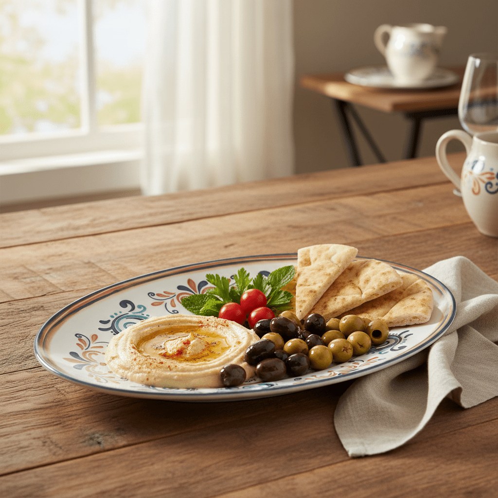 Vague White Oval Melamine Serving Plate with Navy Blue Folk Art Design & Rim — 14 Inch - Al Kabayel Discount CentreVague White Oval Melamine Serving Plate with Navy Blue Folk Art Design & Rim — 14 InchPlatesVAGUEAl Kabayel Discount Centre