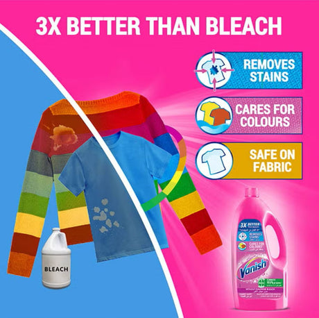 Vanish Fabric Stain Remover Liquid pink 1Liters, Cares for Colours, Without Chlorine Bleach - Al Kabayel Discount CentreVanish Fabric Stain Remover Liquid pink 1Liters, Cares for Colours, Without Chlorine BleachLaundry CareVANISHAl Kabayel Discount Centre
