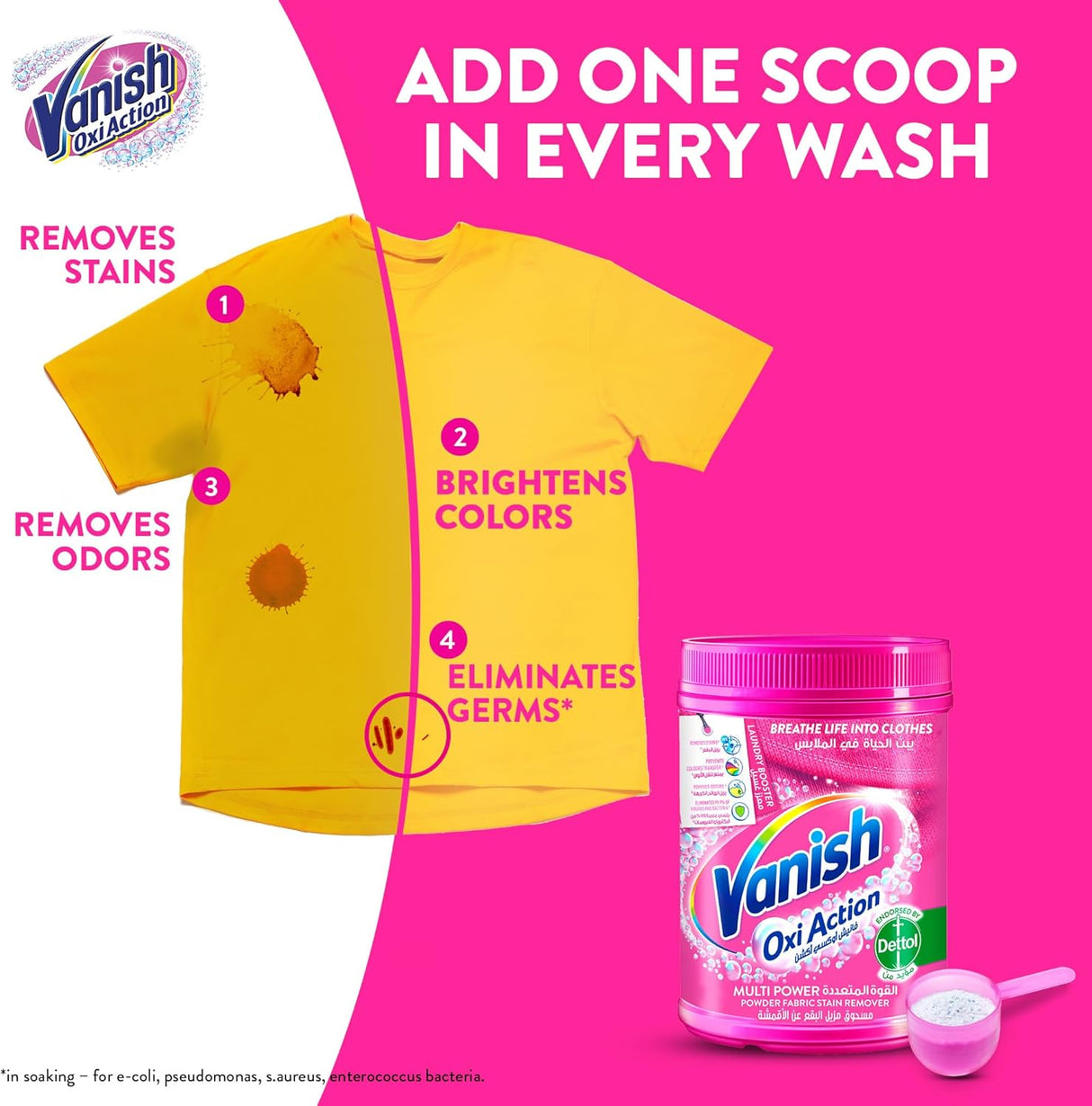 Vanish Oxi Action Fabric Stain Remover Powder 500g - Al Kabayel Discount CentreVanish Oxi Action Fabric Stain Remover Powder 500gLaundry CareVANISHAl Kabayel Discount Centre