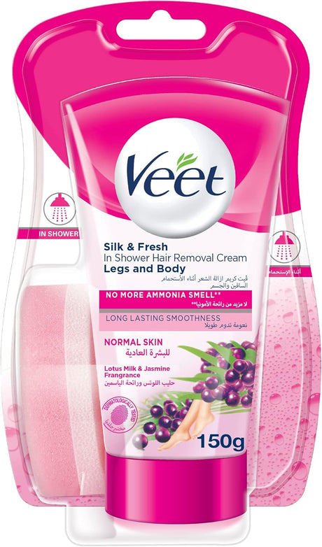 Veet Silk & Fresh In Shower Hair Removal Cream, Normal Skin - 150g - Al Kabayel Discount CentreVeet Silk & Fresh In Shower Hair Removal Cream, Normal Skin - 150gPersonal Care & Styling ToolsVEETAl Kabayel Discount Centre