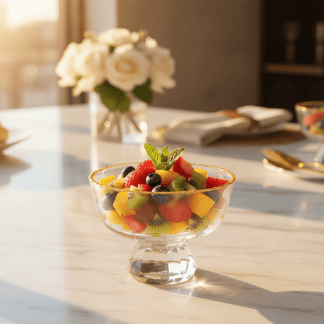 Velvet Round Gold - Rim Dessert Glass Bowl – Elegant Serving Bowl for Desserts & Fruits – 12 cm - Al Kabayel Discount CentreVelvet Round Gold - Rim Dessert Glass Bowl – Elegant Serving Bowl for Desserts & Fruits – 12 cmBowlsVELVETAl Kabayel Discount Centre