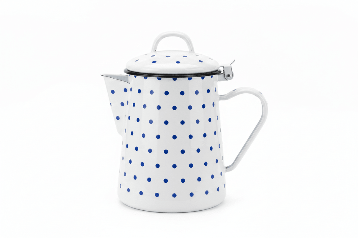 Velvet White Enamel Kettle with Blue Polka Dot Print — 1.8 Ltr - Al Kabayel Discount CentreVelvet White Enamel Kettle with Blue Polka Dot Print — 1.8 LtrTea/Coffee PotsVELVETAl Kabayel Discount Centre