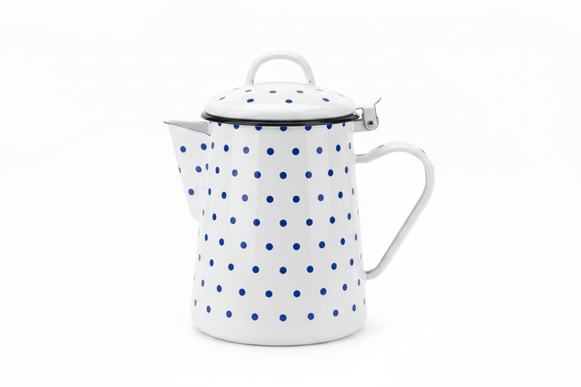 Velvet White Enamel Kettle with Blue Polka Dot Print — 1.8 Ltr - Al Kabayel Discount CentreVelvet White Enamel Kettle with Blue Polka Dot Print — 1.8 LtrTea/Coffee PotsVELVETAl Kabayel Discount Centre