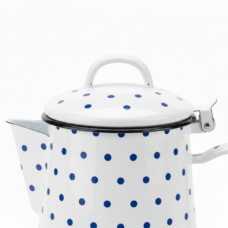 Velvet White Enamel Kettle with Blue Polka Dot Print — 1.8 Ltr - Al Kabayel Discount CentreVelvet White Enamel Kettle with Blue Polka Dot Print — 1.8 LtrTea/Coffee PotsVELVETAl Kabayel Discount Centre