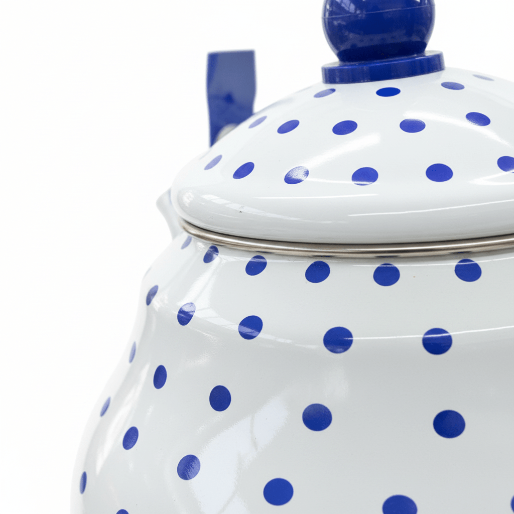 Velvet White Enamel Kettle with Blue Polka Print — 2 Litre - Al Kabayel Discount CentreVelvet White Enamel Kettle with Blue Polka Print — 2 LitreTea/Coffee PotsVELVETAl Kabayel Discount Centre