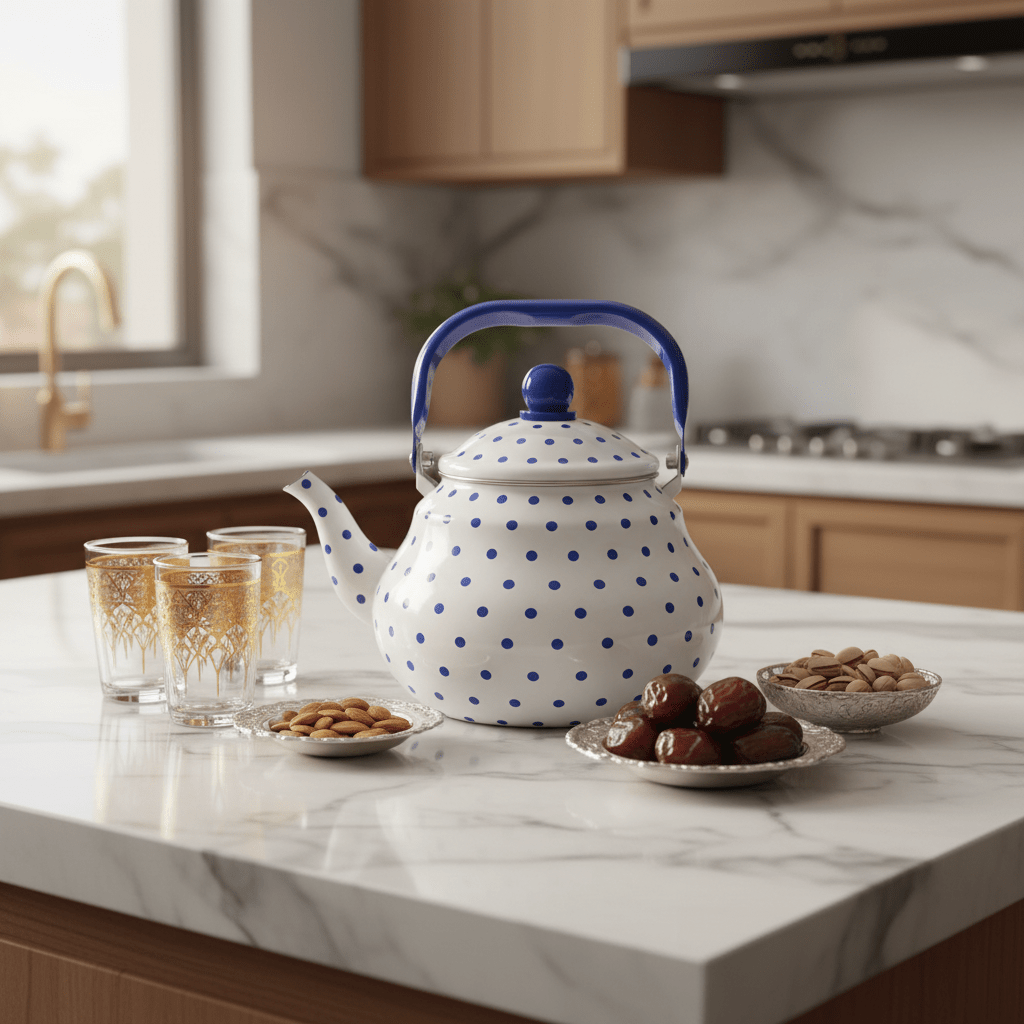 Velvet White Enamel Kettle with Blue Polka Print — 2 Litre - Al Kabayel Discount CentreVelvet White Enamel Kettle with Blue Polka Print — 2 LitreTea/Coffee PotsVELVETAl Kabayel Discount Centre