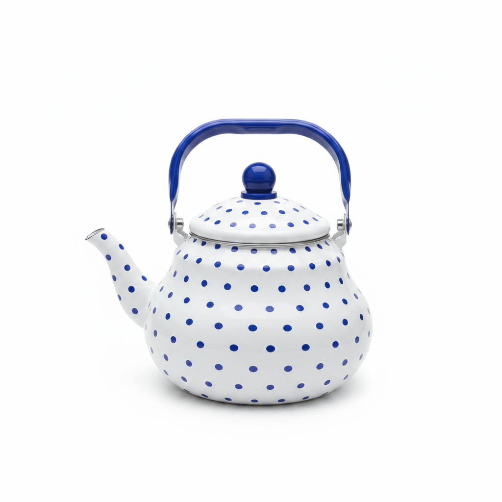 Velvet White Enamel Kettle with Blue Polka Print — 2 Litre - Al Kabayel Discount CentreVelvet White Enamel Kettle with Blue Polka Print — 2 LitreTea/Coffee PotsVELVETAl Kabayel Discount Centre
