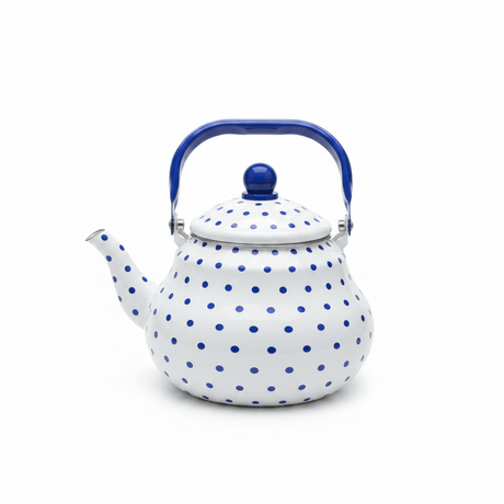 Velvet White Enamel Kettle with Blue Polka Print — 2 Litre - Al Kabayel Discount CentreVelvet White Enamel Kettle with Blue Polka Print — 2 LitreTea/Coffee PotsVELVETAl Kabayel Discount Centre