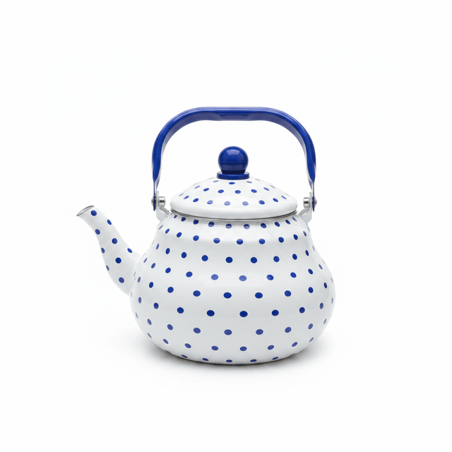 Velvet White Enamel Kettle with Blue Polka Print — 2 Litre - Al Kabayel Discount CentreVelvet White Enamel Kettle with Blue Polka Print — 2 LitreTea/Coffee PotsVELVETAl Kabayel Discount Centre