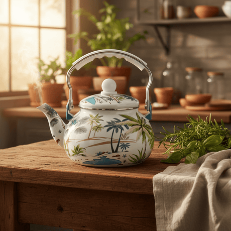 Venice Enamel Kettle With Tropical Palm Print - 2.5 Litre - Al Kabayel Discount CentreVenice Enamel Kettle With Tropical Palm Print - 2.5 LitreTea/Coffee PotsVENICEAl Kabayel Discount Centre