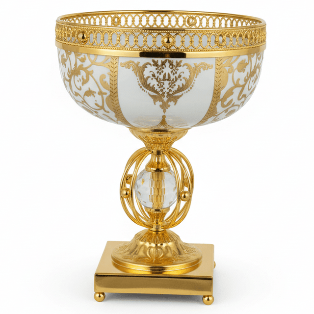 Veranese Bloom Compact Golden Metal Footed white Ceramic Fruit Bowl Elegant Table Centerpiece 24×18cm - Al Kabayel Discount CentreVeranese Bloom Compact Golden Metal Footed white Ceramic Fruit Bowl Elegant Table Centerpiece 24×18cmBowlsVERANESEAl Kabayel Discount Centre