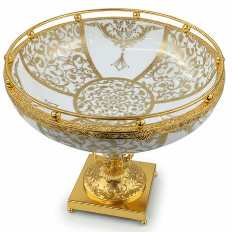 Veranese Luxury Golden Metal Footed White Ceramic Fruit Bowl Decorative Serving Bowl 28×22cm - Al Kabayel Discount CentreVeranese Luxury Golden Metal Footed White Ceramic Fruit Bowl Decorative Serving Bowl 28×22cmBowlsVERANESEAl Kabayel Discount Centre