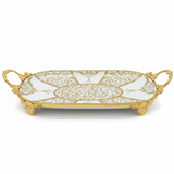 Veranese white Classic Large Oval Golden Metal Footed Ceramic Fruit Tray Elegant Serving Platter 40×22cm - Al Kabayel Discount CentreVeranese white Classic Large Oval Golden Metal Footed Ceramic Fruit Tray Elegant Serving Platter 40×22cmServing TraysVERANESEAl Kabayel Discount Centre