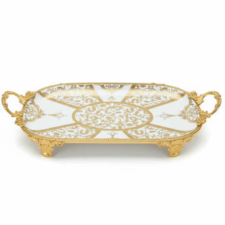 Veranese White Classic Oval Golden Metal Footed Ceramic Fruit Tray Elegant Serving Platter 34×20cm - Al Kabayel Discount CentreVeranese White Classic Oval Golden Metal Footed Ceramic Fruit Tray Elegant Serving Platter 34×20cmServing TraysVERANESEAl Kabayel Discount Centre