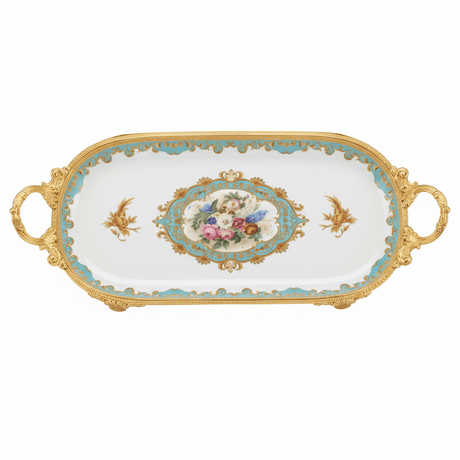 Veranese White Floral Large Oval Golden Metal Footed Ceramic Fruit Tray Flower Design 40×22cm - Al Kabayel Discount CentreVeranese White Floral Large Oval Golden Metal Footed Ceramic Fruit Tray Flower Design 40×22cmServing TraysVERANESEAl Kabayel Discount Centre