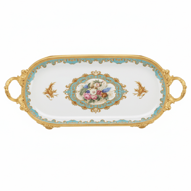 Veranese White Floral Large Oval Golden Metal Footed Ceramic Fruit Tray Flower Design 40×22cm - Al Kabayel Discount CentreVeranese White Floral Large Oval Golden Metal Footed Ceramic Fruit Tray Flower Design 40×22cmServing TraysVERANESEAl Kabayel Discount Centre