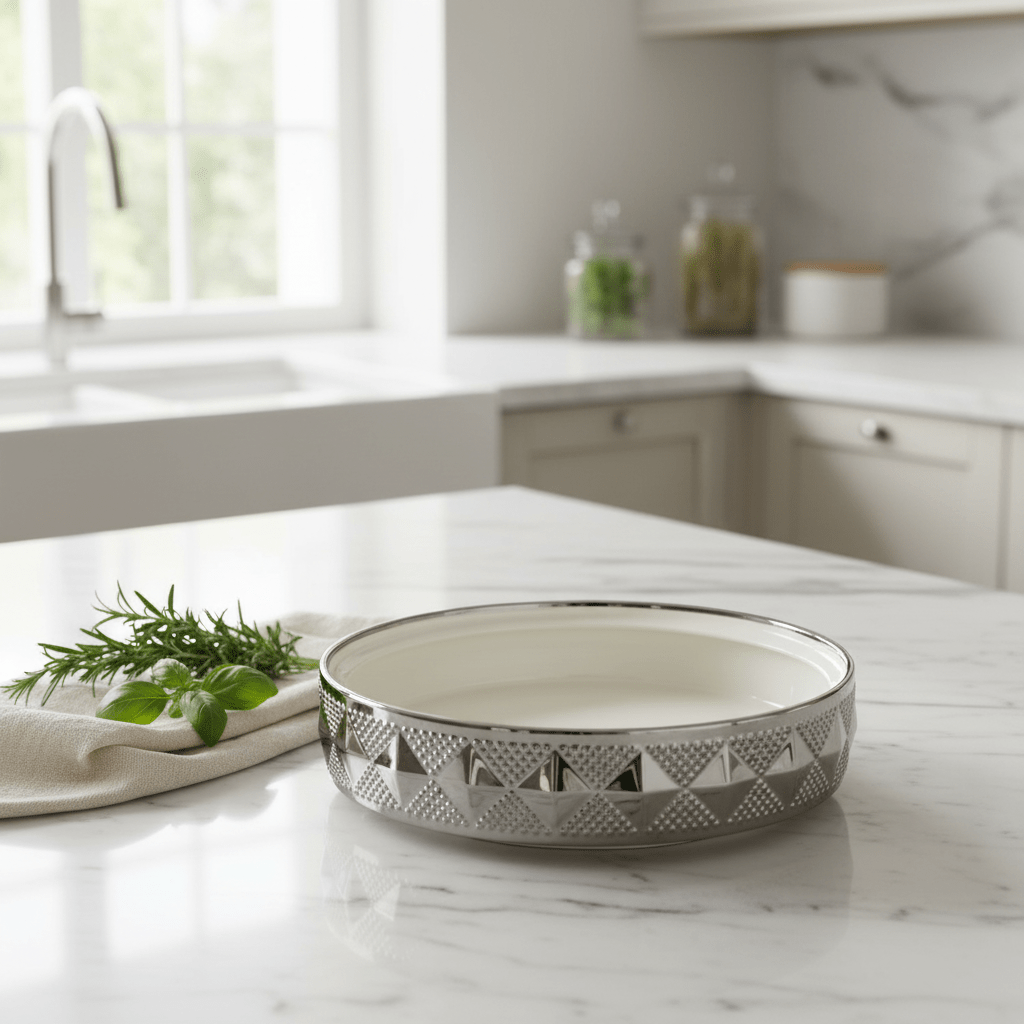 Verucci Decorative Silver & White Ceramic Bowl with Lid — Embossed Diamond Pattern, 10 Inch | Premium Serving & Display Bowl for Home, Gifting & Hospitality - Al Kabayel Discount CentreVerucci Decorative Silver & White Ceramic Bowl with Lid — Embossed Diamond Pattern, 10 Inch | Premium Serving & Display Bowl for Home, Gifting & HospitalityBowlsVERUCCIAl Kabayel Discount Centre