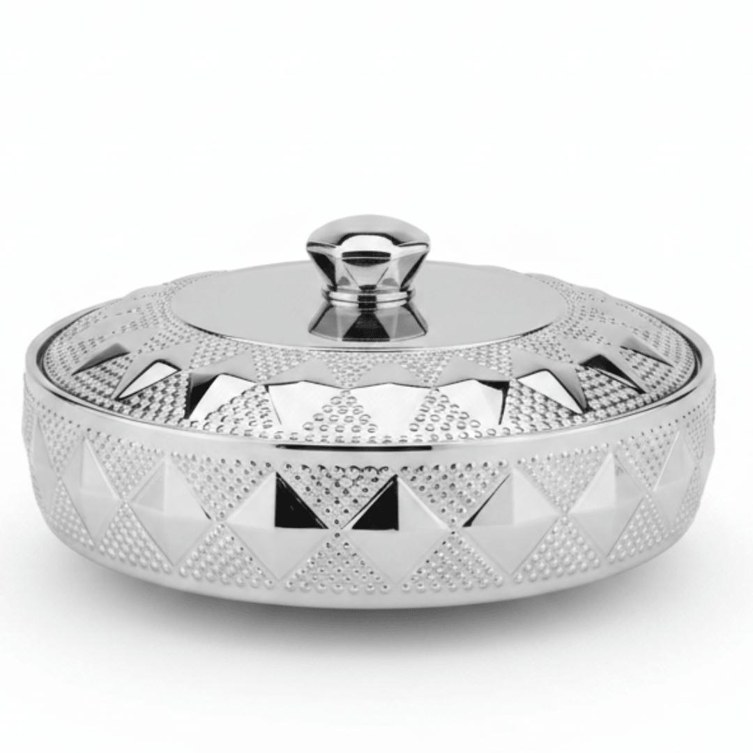 Verucci Decorative Silver & White Ceramic Bowl with Lid — Embossed Diamond Pattern, 10 Inch | Premium Serving & Display Bowl for Home, Gifting & Hospitality - Al Kabayel Discount CentreVerucci Decorative Silver & White Ceramic Bowl with Lid — Embossed Diamond Pattern, 10 Inch | Premium Serving & Display Bowl for Home, Gifting & HospitalityBowlsVERUCCIAl Kabayel Discount Centre