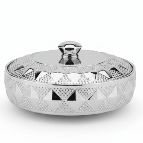 Verucci Decorative Silver & White Ceramic Bowl with Lid — Embossed Diamond Pattern, 10 Inch | Premium Serving & Display Bowl for Home, Gifting & Hospitality - Al Kabayel Discount CentreVerucci Decorative Silver & White Ceramic Bowl with Lid — Embossed Diamond Pattern, 10 Inch | Premium Serving & Display Bowl for Home, Gifting & HospitalityBowlsVERUCCIAl Kabayel Discount Centre