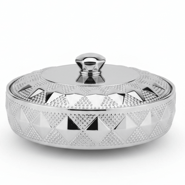 Verucci Decorative Silver & White Ceramic Bowl with Lid — Embossed Diamond Pattern, 10 Inch | Premium Serving & Display Bowl for Home, Gifting & Hospitality - Al Kabayel Discount CentreVerucci Decorative Silver & White Ceramic Bowl with Lid — Embossed Diamond Pattern, 10 Inch | Premium Serving & Display Bowl for Home, Gifting & HospitalityBowlsVERUCCIAl Kabayel Discount Centre