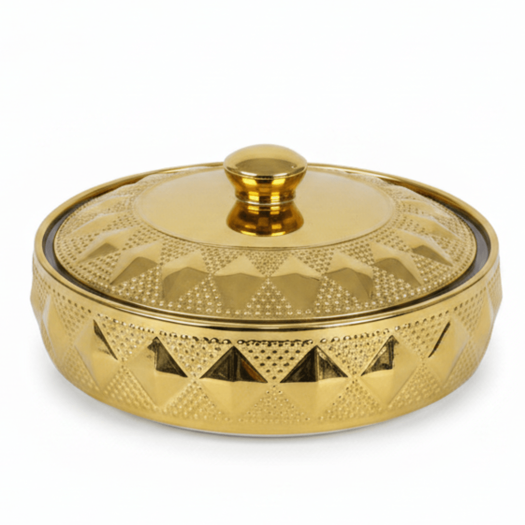 Verucci Luxury Gold & White Ceramic Serving Bowl with Lid — 8 Inch / 9 Inch | Embossed Diamond Pattern | Elegant Tableware for Home & Hospitality - Al Kabayel Discount CentreVerucci Luxury Gold & White Ceramic Serving Bowl with Lid — 8 Inch / 9 Inch | Embossed Diamond Pattern | Elegant Tableware for Home & HospitalityBowlsVERUCCIAl Kabayel Discount Centre