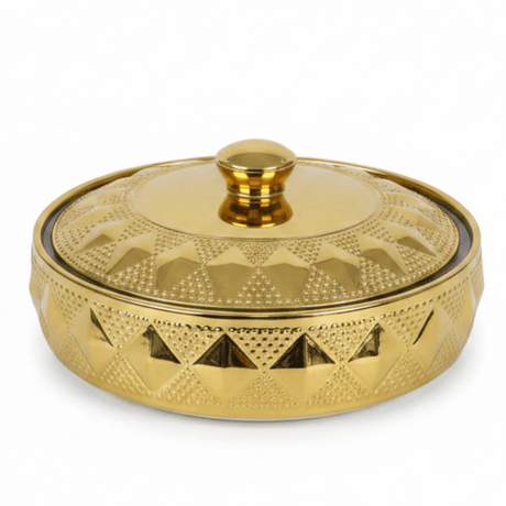 Verucci Luxury Gold & White Ceramic Serving Bowl with Lid — 8 Inch / 9 Inch | Embossed Diamond Pattern | Elegant Tableware for Home & Hospitality - Al Kabayel Discount CentreVerucci Luxury Gold & White Ceramic Serving Bowl with Lid — 8 Inch / 9 Inch | Embossed Diamond Pattern | Elegant Tableware for Home & HospitalityBowlsVERUCCIAl Kabayel Discount Centre
