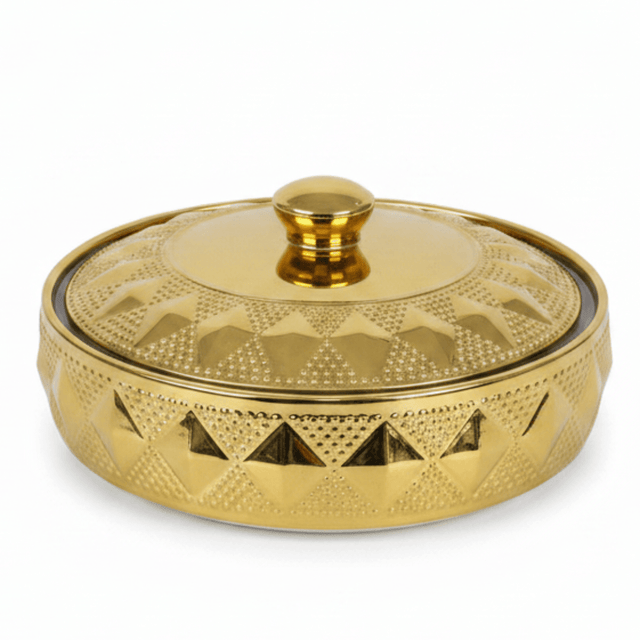 Verucci Luxury Gold & White Ceramic Serving Bowl with Lid — 8 Inch / 9 Inch | Embossed Diamond Pattern | Elegant Tableware for Home & Hospitality - Al Kabayel Discount CentreVerucci Luxury Gold & White Ceramic Serving Bowl with Lid — 8 Inch / 9 Inch | Embossed Diamond Pattern | Elegant Tableware for Home & HospitalityBowlsVERUCCIAl Kabayel Discount Centre