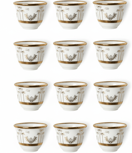 Verucci Premium White Ceramic Arabic Coffee Cawa Cups Set of 12 Gold Rim Palm Tree Pattern Gahwa Finjan 80 ml - Al Kabayel Discount CentreVerucci Premium White Ceramic Arabic Coffee Cawa Cups Set of 12 Gold Rim Palm Tree Pattern Gahwa Finjan 80 mlTea CupsVERUCCIAl Kabayel Discount Centre