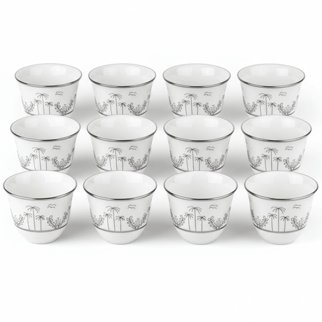 Verucci White Ceramic Arabic Cawa Cups Set of 12 Silver Rim Palm Tree Design Traditional Coffee Cups 80 ml - Al Kabayel Discount CentreVerucci White Ceramic Arabic Cawa Cups Set of 12 Silver Rim Palm Tree Design Traditional Coffee Cups 80 mlTea CupsVERUCCIAl Kabayel Discount Centre