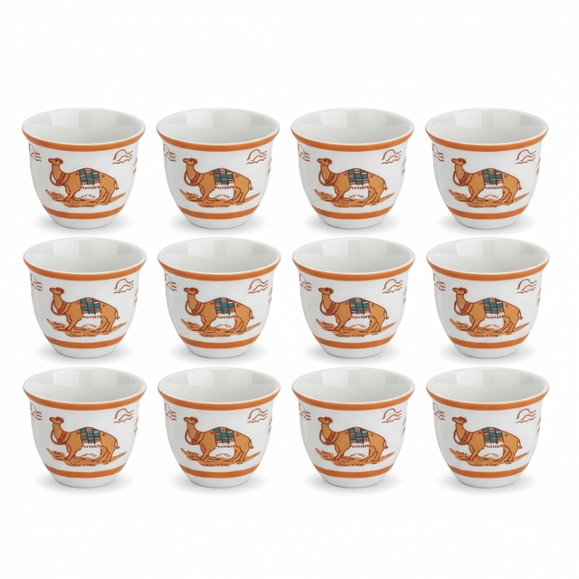 Verucci White Ceramic Arabic Coffee Cawa Cups Set of 12 Orange Rim Camel Design Middle Eastern Gahwa Finjan 80 ml - Al Kabayel Discount CentreVerucci White Ceramic Arabic Coffee Cawa Cups Set of 12 Orange Rim Camel Design Middle Eastern Gahwa Finjan 80 mlTea CupsVERUCCIAl Kabayel Discount Centre