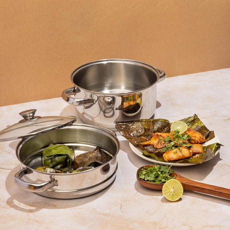 Vinod 18cm 2 - Tier Stainless Steel Idli & Multi Steamer with Glass Lid – Induction Base - Al Kabayel Discount CentreVinod 18cm 2 - Tier Stainless Steel Idli & Multi Steamer with Glass Lid – Induction BaseFood StreamersVINODAl Kabayel Discount Centre