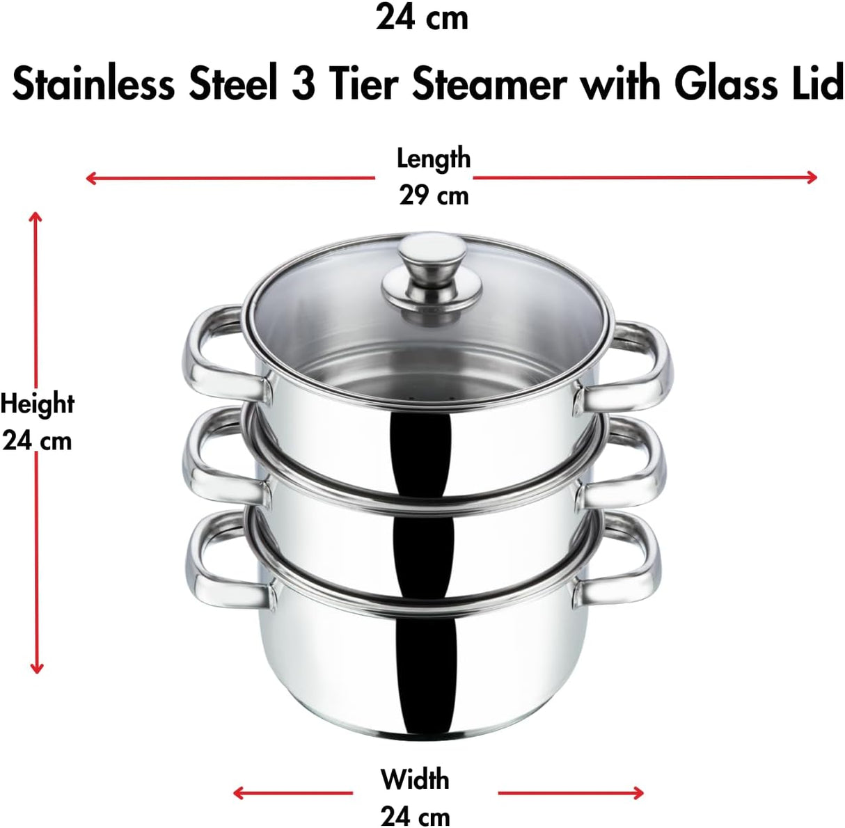 Vinod 24cm 3 - Tier Stainless Steel Idli Steamer with Glass Lid – Heavy Base Cooker - Al Kabayel Discount CentreVinod 24cm 3 - Tier Stainless Steel Idli Steamer with Glass Lid – Heavy Base CookerFood StreamersVINODAl Kabayel Discount Centre
