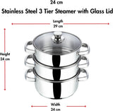 Vinod 24cm 3 - Tier Stainless Steel Idli Steamer with Glass Lid – Heavy Base Cooker - Al Kabayel Discount CentreVinod 24cm 3 - Tier Stainless Steel Idli Steamer with Glass Lid – Heavy Base CookerFood StreamersVINODAl Kabayel Discount Centre