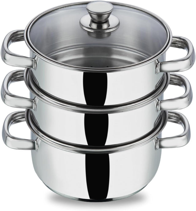 Vinod 24cm 3 - Tier Stainless Steel Idli Steamer with Glass Lid – Heavy Base Cooker - Al Kabayel Discount CentreVinod 24cm 3 - Tier Stainless Steel Idli Steamer with Glass Lid – Heavy Base CookerFood StreamersVINODAl Kabayel Discount Centre